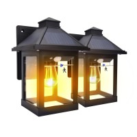 Nodfens 2 Pack Solar Wall Lanterns Outdoor With 3 Modes, Wireless Dusk To Dawn Motion Sensor Led Sconce Lights Ip65 Waterproof, Exterior Front Porch Security Lamps Wall Mount Patio Fence