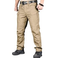 Hycoprot Mens Tactical Pants Ripstop Water Repellent Lightweight Casual Cargo Pants Quick Dry Army 10 Pockets Work Trousers (42, Khaki)