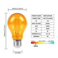 Kinur Led Edison Bulbs, 60 Watt Light Bulbs Replacement 6W 2000K E26 A19 Amber Soft Light Bulbs Warm Light Bulb For Bedroom, Healthy Sleep, Baby Nursery Light, Turtle Friendly Light Bulbs 4 Pack