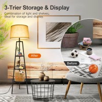 Outon Tripod Floor Lamp With Shelves Modern Shelf Floor Lamp With 3 Color Temperatures Memory Function Standing Tall Lamp Wit