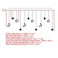 126 Led Star Lights, 3M Battery Powered Twinkle Star Moon Fairy Lights, Curtain String Lights For Ramadan Window Wedding Garden Christmas Decoration, With 2 Lighting Modes