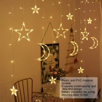 126 Led Star Lights, 3M Battery Powered Twinkle Star Moon Fairy Lights, Curtain String Lights For Ramadan Window Wedding Garden Christmas Decoration, With 2 Lighting Modes