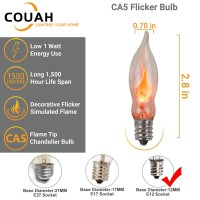 Couah Flicker Flame Light Bulb, Clear Flame Tip Candelabra Replacement Bulbs, 120 Volts, E12 Flame Candelabra Base Bulbs, 12 Pack