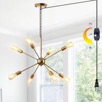 Hoxiya Dimmable 263 Modern Plug In Sputnik Chandelier With Cord Brushed Brass 8Lights Pendant Light Fixture Midcentury Han