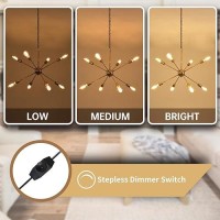 Hoxiya Dimmable 263 Modern Plug In Sputnik Chandelier With Cord Brushed Brass 8Lights Pendant Light Fixture Midcentury Han