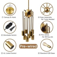 Hoxiya Dimmable 263 Modern Plug In Sputnik Chandelier With Cord Brushed Brass 8Lights Pendant Light Fixture Midcentury Han