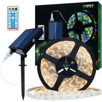 Solar Led Strip Lights Outdoor, 16.4Ft 280 Leds Led Strip Ip67 Waterproof, Warm White Led Lights With Remote Solar Panel Control Box, 2835 Smd Rope Lights For Garden Trees Christmas Party Decor