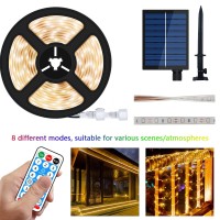 Solar Led Strip Lights Outdoor, 16.4Ft 280 Leds Led Strip Ip67 Waterproof, Warm White Led Lights With Remote Solar Panel Control Box, 2835 Smd Rope Lights For Garden Trees Christmas Party Decor