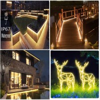 Solar Led Strip Lights Outdoor, 16.4Ft 280 Leds Led Strip Ip67 Waterproof, Warm White Led Lights With Remote Solar Panel Control Box, 2835 Smd Rope Lights For Garden Trees Christmas Party Decor