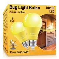 Loxyee A19 Yellow Bug Light Bulbs Outdoor Amber Bug Lights For Outside 9W Replace Up To 100W,E26 Base Porch Light Bulb For Bug Lights,Hallway Bedroom,Decorative Lighting,Non Dimmable,2 Pack