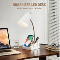 Thovas Led Desk Lamp With 1 Usb Charging Port And 1 Ac Outlet, Organizer Base, Adjustable Neck, On/Off Switch, Modern Table Lamp For Reading, Working, Studying, Gentle Warm White Light, Eye Protect