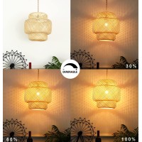 Plug In Pendant Light Rattan Hanging Lights With Plug In Cord Bamboo Hanging Lamp Dimmable,Handmade Woven Boho Wicker Basket Lamp Shade,Plug In Ceiling Light Fixture For Living Room Bedroom Kitchen