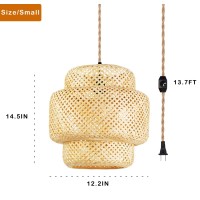 Plug In Pendant Light Rattan Hanging Lights With Plug In Cord Bamboo Hanging Lamp Dimmable,Handmade Woven Boho Wicker Basket Lamp Shade,Plug In Ceiling Light Fixture For Living Room Bedroom Kitchen