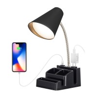 Onext Led Desk Lamp With 1 Usb Charging Port And 1 Ac Outlet Organizer Base Onoff Switch Modern Table Lamp For Reading Work