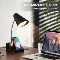 Onext Led Desk Lamp With 1 Usb Charging Port And 1 Ac Outlet Organizer Base Onoff Switch Modern Table Lamp For Reading Work