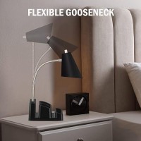 Onext Led Desk Lamp With 1 Usb Charging Port And 1 Ac Outlet Organizer Base Onoff Switch Modern Table Lamp For Reading Work