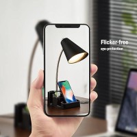 Onext Led Desk Lamp With 1 Usb Charging Port And 1 Ac Outlet Organizer Base Onoff Switch Modern Table Lamp For Reading Work