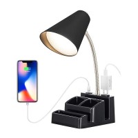 Onext Led Desk Lamp With 1 Usb Charging Port And 1 Ac Outlet Organizer Base Onoff Switch Modern Table Lamp For Reading Work