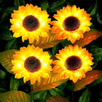 4 Pack Yeuago Solar Sunflower Lights Outdoor Flower Garden Stake Lights,Waterproof Led Solar Powered Sunflower Lights Thanksgiving Decor For Grave Patio Yard Pathway Wedding Party