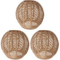 Angoily 3Pcs Woven Pendant Light Shade, E27 Natural Simple Hand Weaved Pendant Light, Ceiling Rattan Hanging Lamp Shade, Farmhouse Hanging Lamp, Rattan Chandelier Pendant Light(5.89X5.89X5.5Inch)