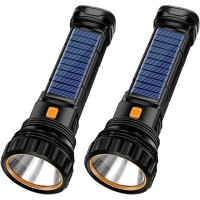 E-Shidai 2Pcs Solar/Rechargeable Multi Function 1000 Lumens Led Flashlight, With Emergency Strobe Light And 1200 Mah Battery, Emergency Power Supply And Usb Charging Cable, Fast Charging (2Pc)