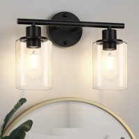 Licperron 2Light Bathroom Vanity Light Fixtures Modern Black Bathroom Vanity Lights Over Mirror With Clear Glass Shade Indust