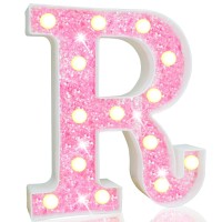 Pooqla Led Marquee Letter Lights Light Up Pink Letters Glitter Alphabet Letter Sign Battery Powered For Night Light Birthday Pa