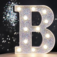 Pooqla Led Marquee Letter Lights, Light Up Silver Letters Glitter Alphabet Letter Sign Battery Powered For Night Light Birthday Party Wedding Girls Gifts Home Bar Christmas Decoration, Silver Letter B