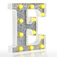 Pooqla Led Marquee Letter Lights, Light Up Silver Letters Glitter Alphabet Letter Sign Battery Powered For Night Light Birthday Party Wedding Girls Gifts Home Bar Christmas Decoration, Silver Letter E