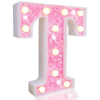 Pooqla Led Marquee Letter Lights Light Up Pink Letters Glitter Alphabet Letter Sign Battery Powered For Night Light Birthday Pa