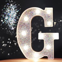 Pooqla Led Marquee Letter Lights, Light Up Silver Letters Glitter Alphabet Letter Sign Battery Powered For Night Light Birthday Party Wedding Girls Gifts Home Bar Christmas Decoration, Silver Letter G