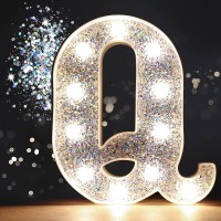 Pooqla Led Marquee Letter Lights, Light Up Silver Letters Glitter Alphabet Letter Sign Battery Powered For Night Light Birthday Party Wedding Girls Gifts Home Bar Christmas Decoration, Silver Letter Q