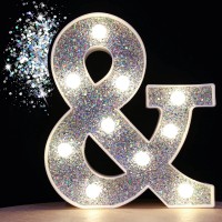 Pooqla Led Marquee Letter Lights, Light Up Silver Letters Glitter Alphabet Letter Sign Battery Powered For Night Light Birthday Party Wedding Girls Gifts Home Bar Christmas Decoration, Silver Letter &