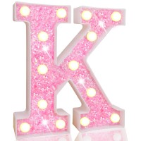 Pooqla Led Marquee Letter Lights, Light Up Pink Letters Glitter Alphabet Letter Sign Battery Powered For Night Light Birthday Party Wedding Girls Gifts Home Bar Christmas Decoration, Pink Letter K