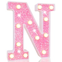 Pooqla Led Marquee Letter Lights Light Up Pink Letters Glitter Alphabet Letter Sign Battery Powered For Night Light Birthday Pa