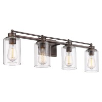 4Light Bathroom Light Fixtures Hwh Farmhouse Vanity Wall Sconce In Oilrubbed Bronze Finish With Clear Glass Shade 5Hlt63B4W