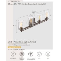 4Light Bathroom Light Fixtures Hwh Farmhouse Vanity Wall Sconce In Oilrubbed Bronze Finish With Clear Glass Shade 5Hlt63B4W