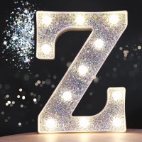 Pooqla Led Marquee Letter Lights, Light Up Silver Letters Glitter Alphabet Letter Sign Battery Powered For Night Light Birthday Party Wedding Girls Gifts Home Bar Christmas Decoration, Silver Letter Z