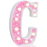 Pooqla Led Marquee Letter Lights Light Up Pink Letters Glitter Alphabet Letter Sign Battery Powered For Night Light Birthday Pa