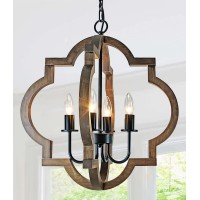 Rviezza 1949 Farmhouse Wood Chandelier 4Light Rustic Dining Room Light Fixture Orb Chandelier Light Adjustable Height Pen