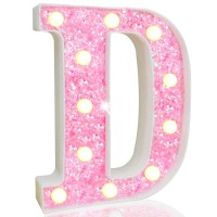 Pooqla Led Marquee Letter Lights Light Up Pink Letters Glitter Alphabet Letter Sign Battery Powered For Night Light Birthday Pa