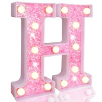 Pooqla Led Marquee Letter Lights, Light Up Pink Letters Glitter Alphabet Letter Sign Battery Powered For Night Light Birthday Party Wedding Girls Gifts Home Bar Christmas Decoration, Pink Letter H