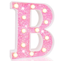 Pooqla Led Marquee Letter Lights Light Up Pink Letters Glitter Alphabet Letter Sign Battery Powered For Night Light Birthday Pa