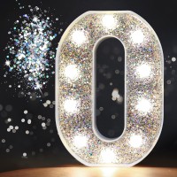 Pooqla Led Marquee Letter Lights, Light Up Silver Letters Glitter Alphabet Letter Sign Battery Powered For Night Light Birthday Party Wedding Girls Gifts Home Bar Christmas Decoration, Silver Letter O