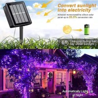 Qitong 2 Pack Purple Solar Halloween Lights Outdoor Waterproof Each 66Ft 200 Led Halloween Fairy Lights 8 Modes Silver Wire So