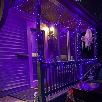 Qitong 2 Pack Purple Solar Halloween Lights Outdoor Waterproof Each 66Ft 200 Led Halloween Fairy Lights 8 Modes Silver Wire So