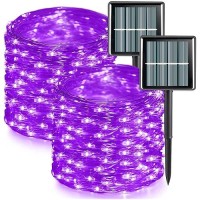 Qitong 2 Pack Purple Solar Halloween Lights Outdoor Waterproof Each 66Ft 200 Led Halloween Fairy Lights 8 Modes Silver Wire So