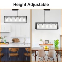 Vinluz Farmhouse Kitchen Island Lighting Fixture 5 Light Black And Chrome Finish Linear Pendant Chandelier With Clear Glass Lamp