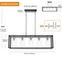 Vinluz Farmhouse Kitchen Island Lighting Fixture 5 Light Black And Chrome Finish Linear Pendant Chandelier With Clear Glass Lamp