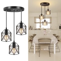 Licperron Industrial 3Light Pendant Light Adjustable Kitchen Hanging Ceiling Light Fixtures With Metal Cage Black Farmhouse P